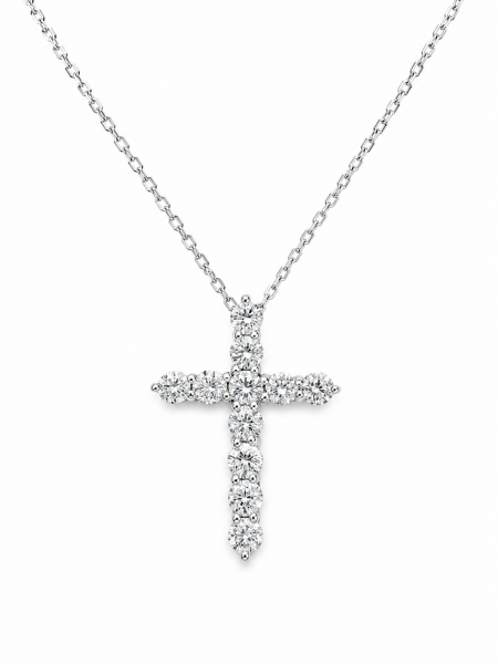 14K WHITE GOLD DIAMOND CROSS NECKLACE