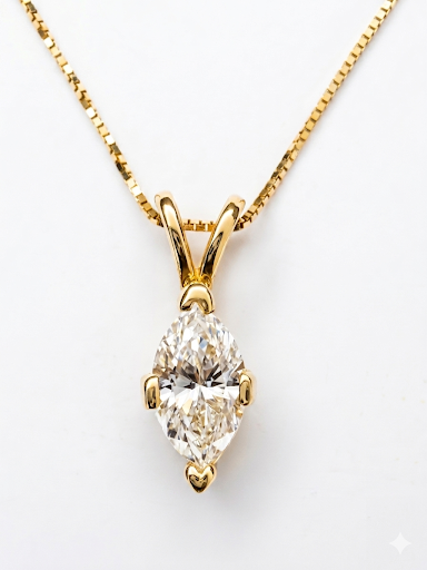 14K YELLOW GOLD DIAMOND MARQUISE SOLITAIRE NECKLACE