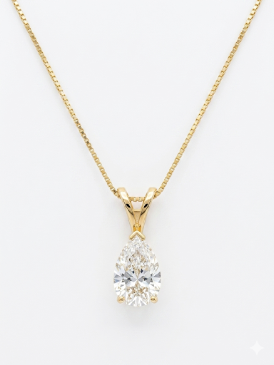 14K YELLOW GOLD DIAMOND PEAR SOLITAIRE NECKLACE