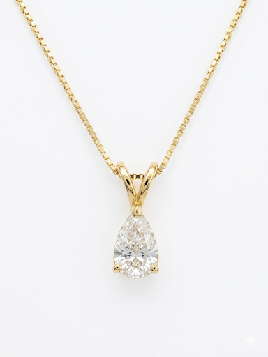 14K YELLOW GOLD DIAMOND PEAR SOLITAIRE NECKLACE