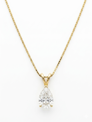 14K YELLOW GOLD DIAMOND PEAR SOLITAIRE NECKLACE