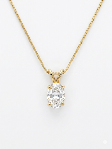 14K YELLOW GOLD DIAMOND OVAL SOLITAIRE NECKLACE