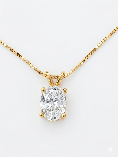 14K YELLOW GOLD DIAMOND OVAL SOLITAIRE NECKLACE