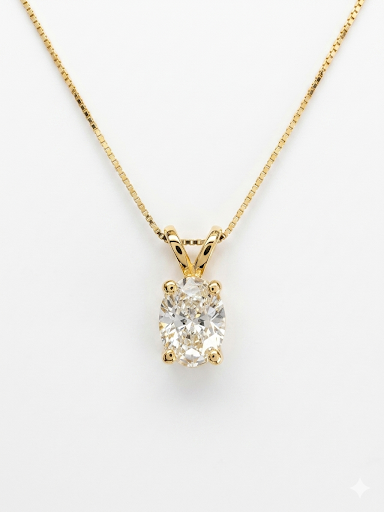 14K YELLOW GOLD DIAMOND OVAL SOLITAIRE NECKLACE