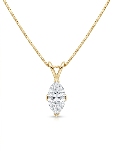 14K YELLOW GOLD DIAMOND MARQUISE SOLITAIRE NECKLACE .50CT