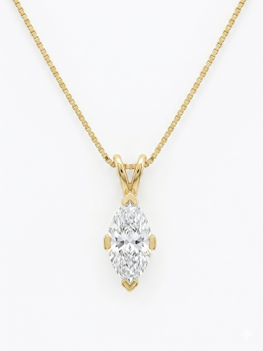 14K YELLOW GOLD DIAMOND MARQUISE SOLITAIRE NECKLACE 1.00CT