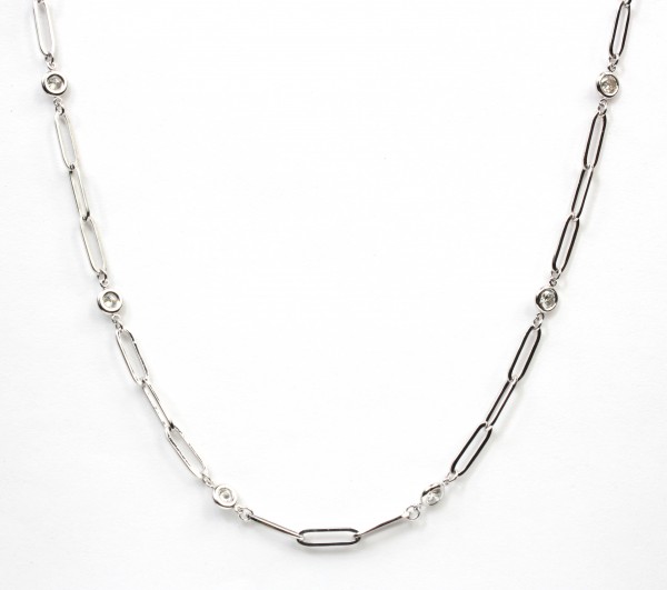 14K WHITE GOLD DIAMOND PAPERCLIP NECKLACE