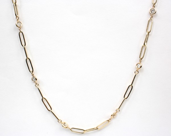 14K YELLOW GOLD DIAMOND PAPERCLIP NECKLACE