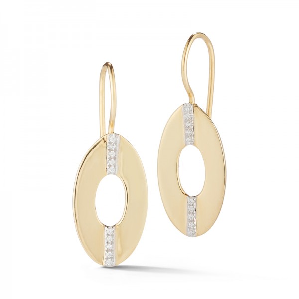 14K Yellow Gold Hammered Oval Diamond Dangle Earrings