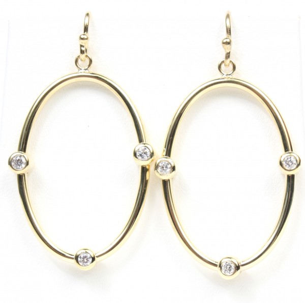 14K Yellow Gold .22Ctw Diamond Oval Loop Earrings