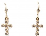 14K Yellow Gold 1/5Ctw Diamond Cross Earrings