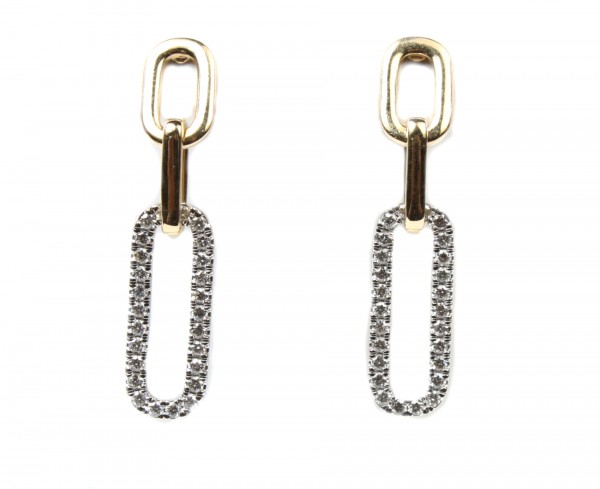14K Two Tone Gold .78Ctw Diamond Paperclip Link Earrings