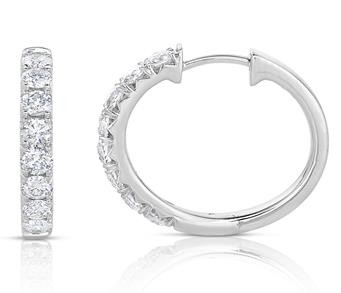 14K WHITE GOLD DIAMOND HOOP EARRINGS