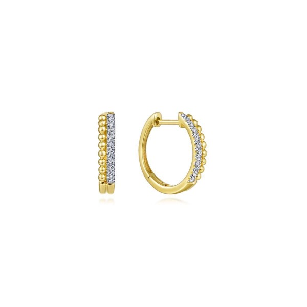 14K YELLOW GOLD DIAMOND BEAD PAVE HUGGIE EARRINGS