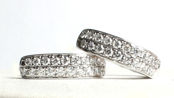 14K WHITE GOLD DOUBLE ROW DIAMOND HOOP EARRINGS