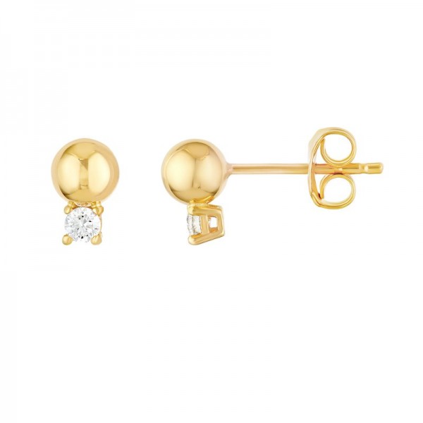 14K YELLOW GOLD DIAMOND AND BALL STUD EARRINGS