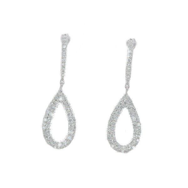 14K WHITE GOLD PAVE DIAMOND PEAR DROP EARRINGS