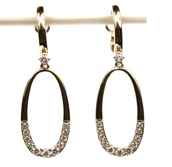 14K YELLOW GOLD DIAMOND OVAL DROP EARRINGS
