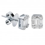 18K WHITE GOLD DIAMOND RECTANGLE STUD EARRINGS