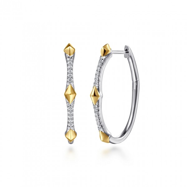 14K YELLOW AND WHITE GOLD .22CTW DIAMOND HOOP EARRINGS WITH KITE DESIGN