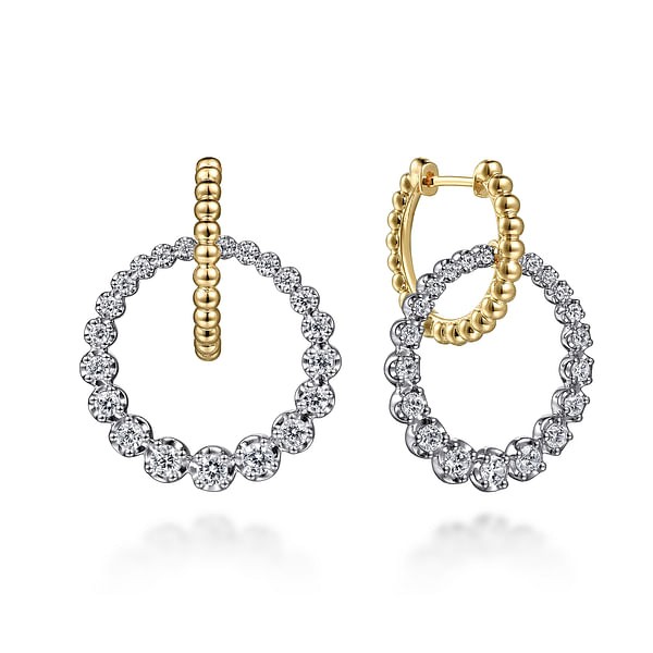 14K WHITE AND YELLOW GOLD CIRCLE BUJUKAN HUGGIE EARRINGS