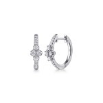 14K WHITE GOLD DIAMOND CLOVER HUGGIE EARRINGS