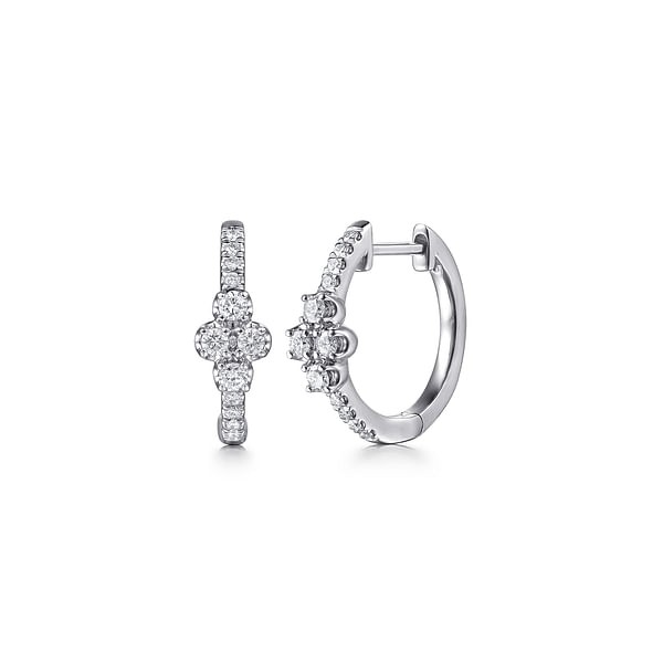 14K WHITE GOLD DIAMOND CLOVER HUGGIE EARRINGS