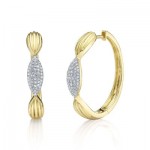14K YELLOW GOLD PAVE RIBBED HOOP EARRINGS