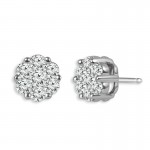 IDEAL COLLECTION 14K WHITE GOLD CLUSTER FLOWER STUD EARRINGS