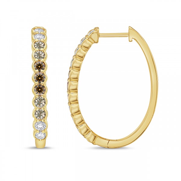 14K YELLOW GOLD EMBERLIGHT BROWN DIAMOND HOOP EARRING