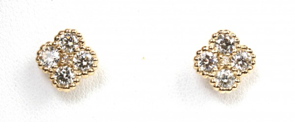 14K YELLOW GOLD DIAMOND CLOVER STUD EARRINGS