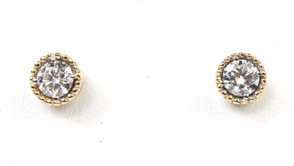 14K YELLOW GOLD DIAMOND STUD EARRINGS WITH BEADED EDGE