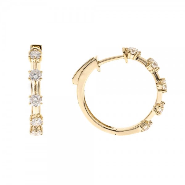 14K YELLOW GOLD DIAMOND HOOP EARRINGS