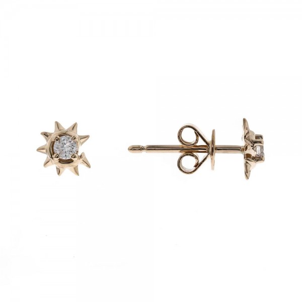 14K YELLOW GOLD DIAMOND STARBURST STUD EARRINGS