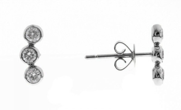 14K WHITE GOLD TRIPLE DIAMOND STUD EARRINGS
