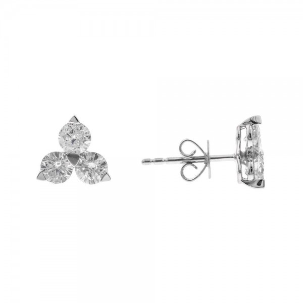 14K WHITE GOLD TRIPLE DIAMOND STUD EARRINGS