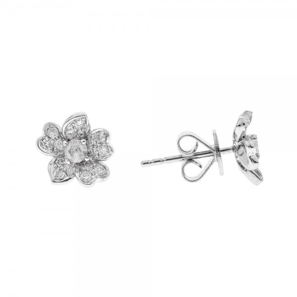 14K WHITE GOLD DIAMOND FLORAL EARRINGS