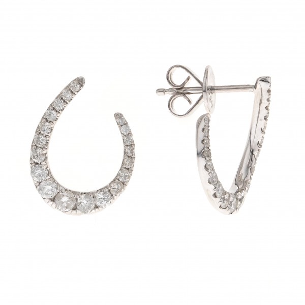14K WHITE GOLD DIAMOND FREEFORM HOOP EARRINGS