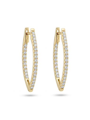14K YELLOW GOLD DIAMOND GEOMETRIC HOOP EARRINGS