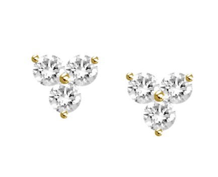 14K YELLOW GOLD DIAMOND 3 STONE EARRINGS