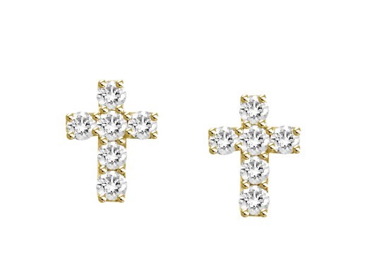 14K YELLOW GOLD DIAMOND CROSS EARRINGS