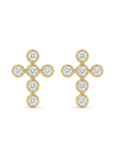 14K YELLOW GOLD DIAMOND CROSS EARRINGS