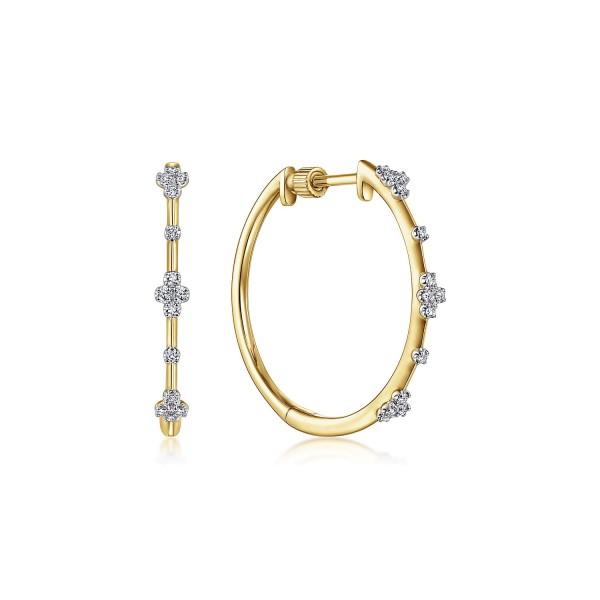14K YELLOW GOLD DIAMOND CLASSIC HOOP EARRINGS