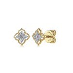 14K YELLOW GOLD DIAMOND FLORAL STUD EARRINGS