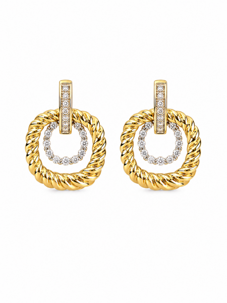 14K TWO TONE DIAMOND DOOR KNOCKER EARRINGS