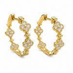 14K YELLOW GOLD DIAMOND CLOVER LOOP EARRINGS