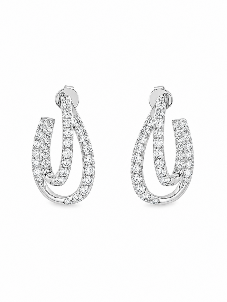 14K WHITE GOLD DIAMOND DOUBLE J LOOP EARRINGS