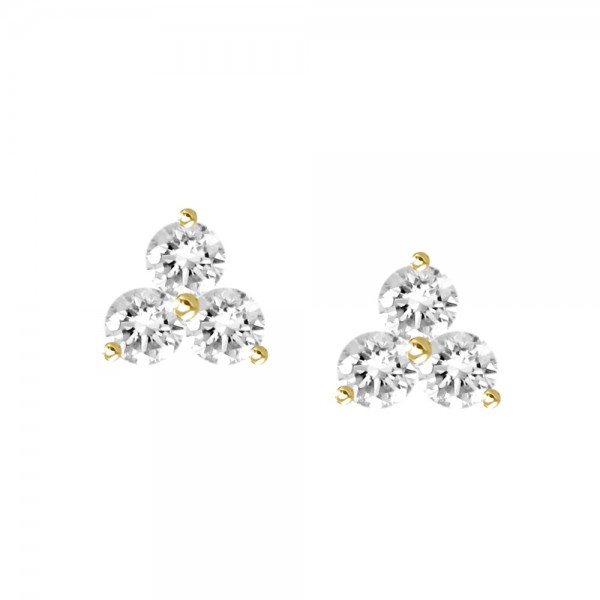 18K YELLOW GOLD TRIPLE DIAMOND STUD EARRINGS