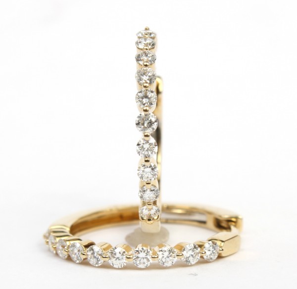 14K YELLOW GOLD DIAMOND HOOP EARRINGS