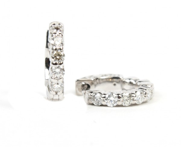 14K WHITE GOLD .50CTW HUGGIE HINGED LOCKING BACK HOOP EARRINGS